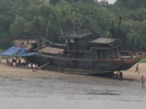 The shores of North Korea, taken from a Chinese boat on the Yalu River
